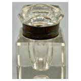 Antique Square Glass Inkwell w/Bronze Hinged Lid