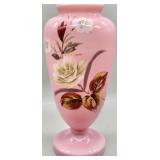 Antique Pink Opaline Bristol Glass Pedestal Vase
