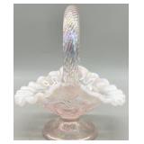 Fenton Pink Opalescent Art Glass Basket