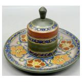 Vintage Gouda Art Pottery Lidded Inkwell