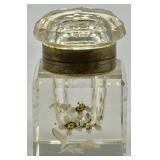 Art Deco Handpainted Faceted Crystal Top Inkwell