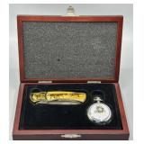 Al Agnew Knife & Pocket Watch Set w/ Wood Case
