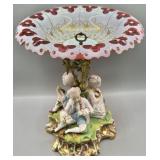 Bohemian Cased Glass Antique Porcelain Centerpiece