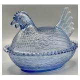 Vintage Indiana Glass Cornflower Blue Hen on Nest