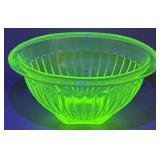 Vintage Vaseline Glass Ribbed Bowl