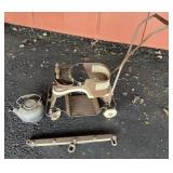 Antique stroller, single tree & kettle