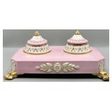 Antique French Porcelain Double Inkwell w/Inserts