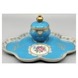 Antique Sevres Style Porcelain Desk Inkwell Set