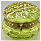 Antique Bohemian Art Glass Dresser Trinket Box