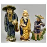 (3) Antique Chinese Shiwan Mudman Figurines