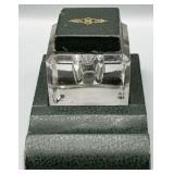 Vintage Leather & Glass Inkwell