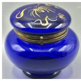 c.1890 Cobalt Blue Glass Hinged Vanity Box