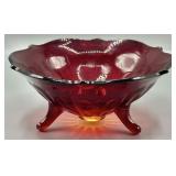 Fenton Ruby Red Amberina 3-Footed Bowl