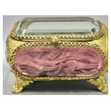 Antique French Ormolu Beveled Glass Jewelry Casket