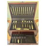 Wood Chest & 58pcs. JH Golden Bouquet Flatware