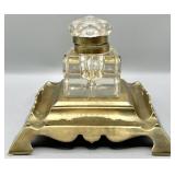 Antique Brass and Crystal Inkwell