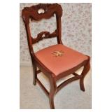 Carved Wood Side Chair w/Needlepoint Slip Seat