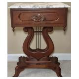 Victorian Mahoghany Marble Top Lyre Side Table