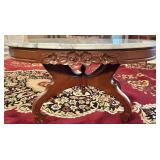 Antique Oval Carved Mahogany Marble Top Table