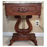 Victorian Mahoghany Marble Top Lyre Side Table