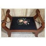 Vintage Needlepoint Upholstered Top Footstool