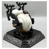 c.1880 Iron Revolving Snail Milk Glass Inkwell