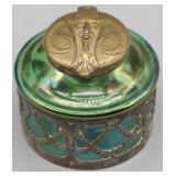 c.1900 Loetz Type Iridescent Drum Encased Inkwell