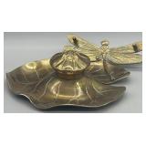 Brass Dragonfly Inkwell w/Porcelain Insert