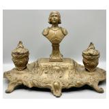 Gold Cast Metal Figural Double Inkwell