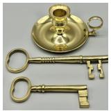 MCM Solid Brass Skeleton Keys & Chamberstick