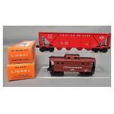 Lionel Postwar O Lehigh Valley Hopper & Pennsylvania Porthole Caboose in Original Boxes