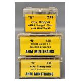 Three AHM Minitrains N Scale Large Freight Cars in Clear Cases
