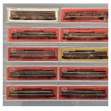Ten Con-Cor N Scale Pennsylvania Railroad Passenger Cars in Clear Cases