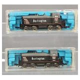 Two Atlas N Scale Burlington SW 1500 Diesel locomotive units in original boxes