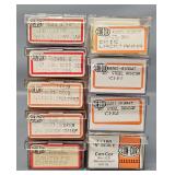 Nine Con-Cor N Scale Reefers and Box cars in Clear Cases