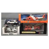 Four Emergency Services Die Cast Vehicles and Aircraft Models in Original Boxes