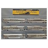 Six  American Flyer S gauge Chrome Passenger Cars with One OB