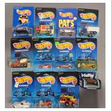 Eleven Hot Wheels Blue Card Cars in Blister Packs and One Muky Ferrari