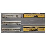 Three American Flyer S gauge Chrome Passenger Cars with Two Original Boxes