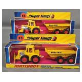 Two Vintage Matchbox Super Kings K-5 Muir-Hill Tractor and Trailer Sets in Original Boxes
