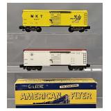 Two American Flyer S gauge Box Cars with One Original Box