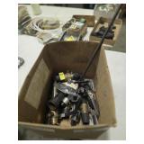 BOX OF MISC SHIP TOOLS, BRASS AIR FITTINGS LOT