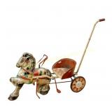 VINTAGE MOBO PEDAL HORSE & CART WITH PUSH HANDLE