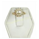 14K GOLD PEARL AND DIAMOND RING