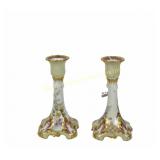 PAIR ANTIQUE JEAN POUYAT LIMOGES CANDLEHOLDERS