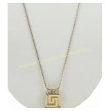 10K GOLD GREEK KEY & DIAMOND PENDANT NECKLACE