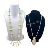 TWO BEADED TEETH BONE AND ANTLER NECKLACES