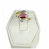 14K GOLD RUBY TANZANITE AND DIAMOND RING