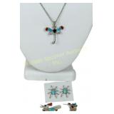 4 PIECES ZUNI STERLING TURQUOISE & INLAY JEWELLERY