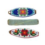 THREE BEADED LEATHER CUFF BRACELETS